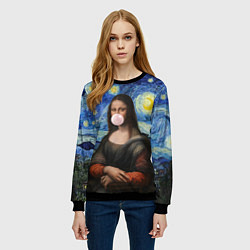 Свитшот женский Мона Лиза Приколы - Звездная ночь, цвет: 3D-черный — фото 2