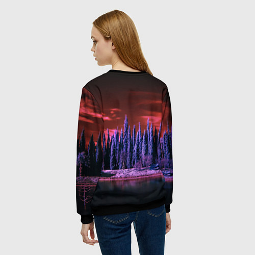 Женский свитшот Абстрактный фиолетовый лес и тёмная река / 3D-Черный – фото 4