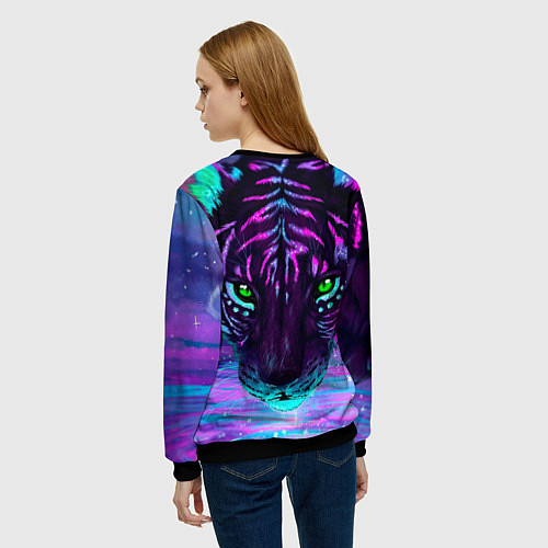 Женский свитшот Светящийся неоновый тигр / 3D-Черный – фото 4