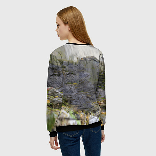 Женский свитшот Снежный барс среди скал / 3D-Черный – фото 4