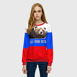 Свитшот женский Привет из России - медведь и триколор, цвет: 3D-красный — фото 2