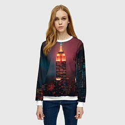 Свитшот женский Неоновая ночная башня в городе, цвет: 3D-белый — фото 2
