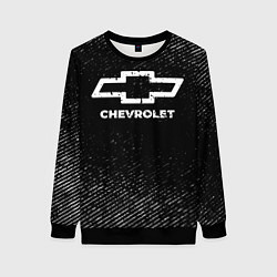 Свитшот женский Chevrolet с потертостями на темном фоне, цвет: 3D-черный