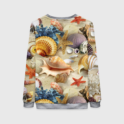 Женский свитшот Морские раковины, кораллы, морские звёзды на песке / 3D-Меланж – фото 2