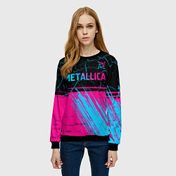 Свитшот женский Metallica - neon gradient: символ сверху, цвет: 3D-черный — фото 2