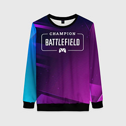 Свитшот женский Battlefield gaming champion: рамка с лого и джойст, цвет: 3D-черный