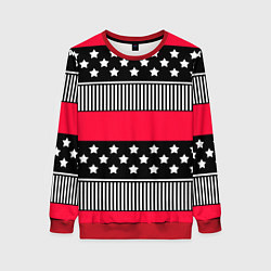 Женский свитшот Red and black pattern with stripes and stars