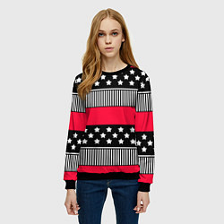 Свитшот женский Red and black pattern with stripes and stars, цвет: 3D-черный — фото 2
