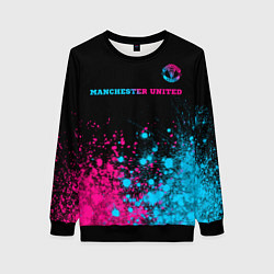 Свитшот женский Manchester United - neon gradient: символ сверху, цвет: 3D-черный