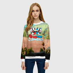 Свитшот женский Cuphead природа, цвет: 3D-белый — фото 2