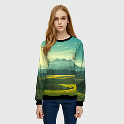 Свитшот женский Зелёная долина, пейзаж, цвет: 3D-черный — фото 2