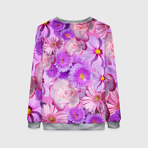 Женский свитшот Фиолетовые и розовые цветы / 3D-Меланж – фото 2