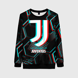 Свитшот женский Juventus FC в стиле glitch на темном фоне, цвет: 3D-черный