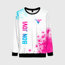 Женский свитшот Bon Jovi neon gradient style: надпись, символ