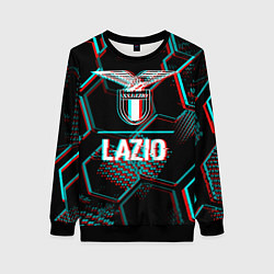 Свитшот женский Lazio FC в стиле glitch на темном фоне, цвет: 3D-черный
