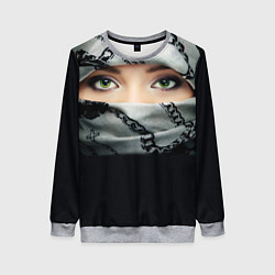 Свитшот женский Зеленоглазая девушка в хиджабе, цвет: 3D-меланж
