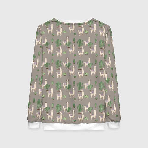 Женский свитшот Три забавных ламы среди кактусов / 3D-Белый – фото 2