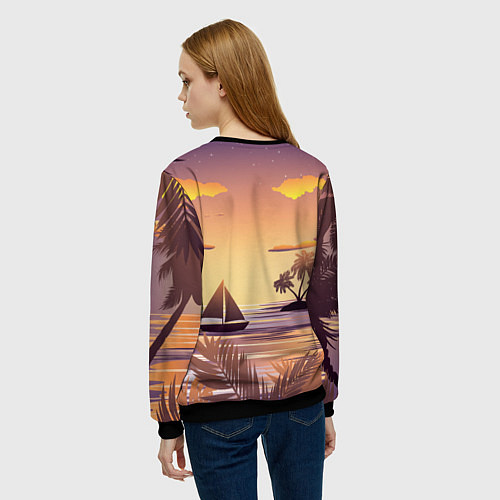 Женский свитшот Лодка в море на закате возле тропических островов / 3D-Черный – фото 4