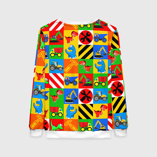 Женский свитшот Машинки и динозаврики в кубиках / 3D-Белый – фото 2