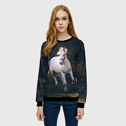 Свитшот женский Скачущая белая лошадь, цвет: 3D-черный — фото 2