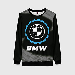 Свитшот женский BMW в стиле Top Gear со следами шин на фоне, цвет: 3D-черный