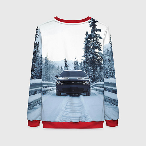 Женский свитшот Dodge in winter forest / 3D-Красный – фото 2