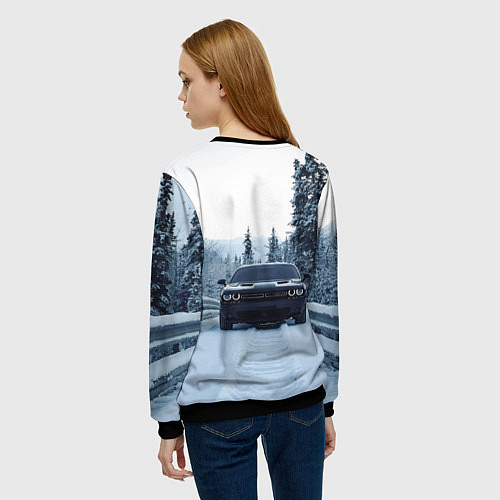 Женский свитшот Dodge in winter forest / 3D-Черный – фото 4