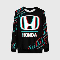 Свитшот женский Значок Honda в стиле glitch на темном фоне, цвет: 3D-черный