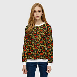 Свитшот женский Хохлома - красные ягоды, цвет: 3D-белый — фото 2