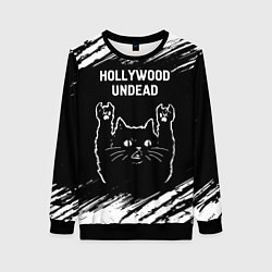 Свитшот женский Группа Hollywood Undead и рок кот, цвет: 3D-черный