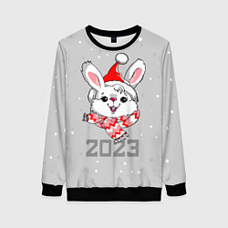 Свитшот женский Белый кролик в шарфе 2023, цвет: 3D-черный