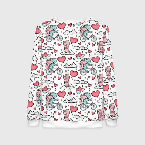 Женский свитшот Влюблённые кот и кошка на велосипеде / 3D-Белый – фото 2