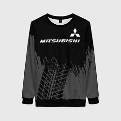 Женский свитшот Mitsubishi speed на темном фоне со следами шин: си