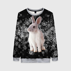 Свитшот женский Кролик и пушистые снежинки, цвет: 3D-меланж