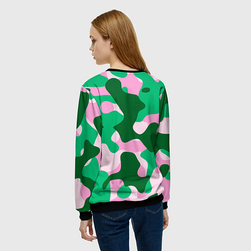 Женский свитшот Абстрактные зелёно-розовые пятна / 3D-Черный – фото 4