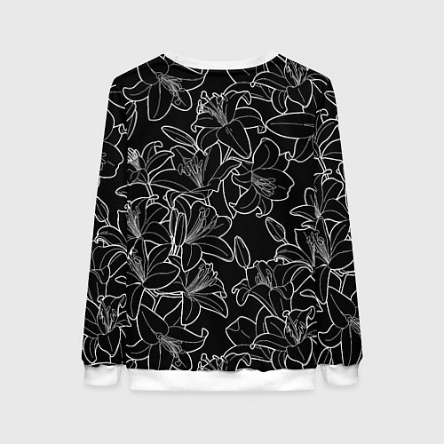 Женский свитшот Нежные цветы - лилии: черно белыи / 3D-Белый – фото 2