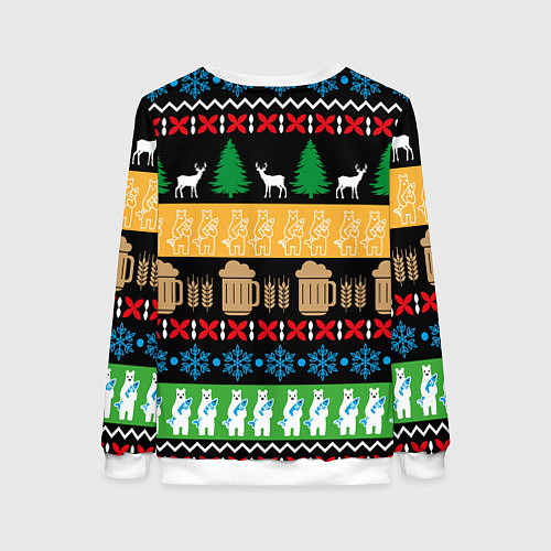 Женский свитшот Новогодний узор с пивом / 3D-Белый – фото 2