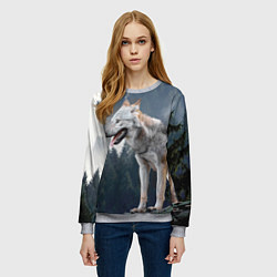 Свитшот женский Волк на фоне леса, цвет: 3D-меланж — фото 2
