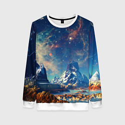 Свитшот женский Горы и бескрайний космос, цвет: 3D-белый