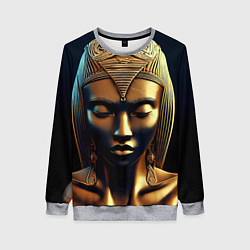 Свитшот женский Нейросеть - золотая статуя египетской царицы, цвет: 3D-меланж