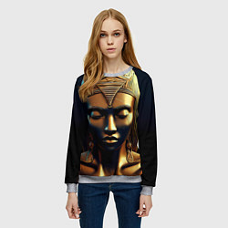 Свитшот женский Нейросеть - золотая статуя египетской царицы, цвет: 3D-меланж — фото 2