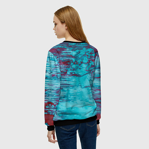 Женский свитшот Светло-синие и красные краски / 3D-Черный – фото 4