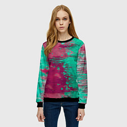 Свитшот женский Светло-розовые и зелёные краски растекаются, цвет: 3D-черный — фото 2