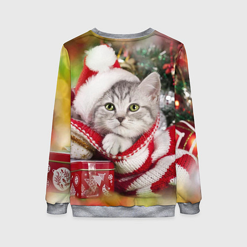 Женский свитшот Котенок в новогодней шапочке / 3D-Меланж – фото 2