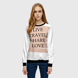 Свитшот женский Live travel share love, цвет: 3D-черный — фото 2