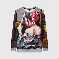 Женский свитшот Японская девушка с самурайским мечом