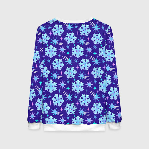 Женский свитшот Снежинки со звездами в синем небе / 3D-Белый – фото 2