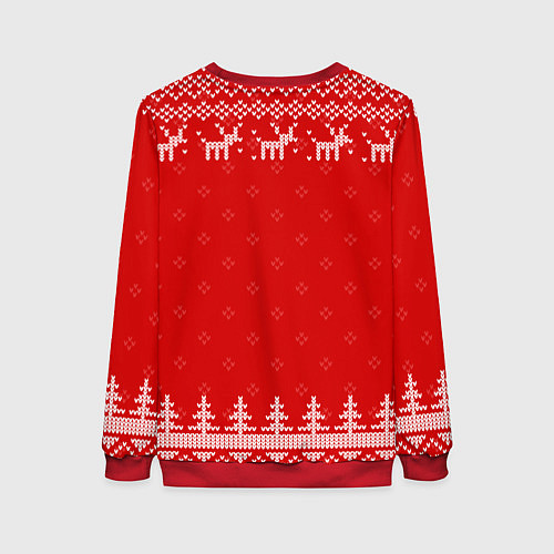 Женский свитшот Новогодняя Карина: свитер с оленями / 3D-Красный – фото 2