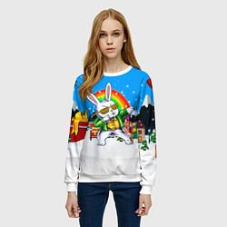 Свитшот женский Заяц и радуга, цвет: 3D-белый — фото 2