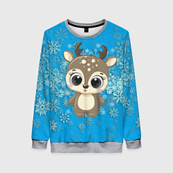 Свитшот женский Милый олень и пушистые снежинки, цвет: 3D-меланж